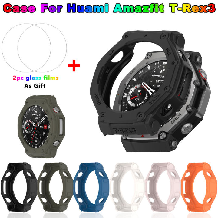 Relax every day TPU Protective Case + Glass Film For Amazfit T-Rex 3 Smart Watch Cover Soft Silicone Bumper Shell Huami Amazfit Trex3 Protector