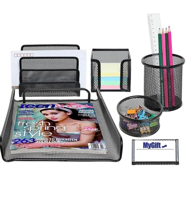 6in1%20Desk%20Organizer%20Table%20Set%20Pen%20Stationery%20Holder%20Stand%20&%20Letter%20Tray%20story%20Tier%20Metal%20Mesh%20-%20Image%203