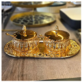 Stainless Steel Royal Golden and silver Sugar Pots with Tray And Spoons. 