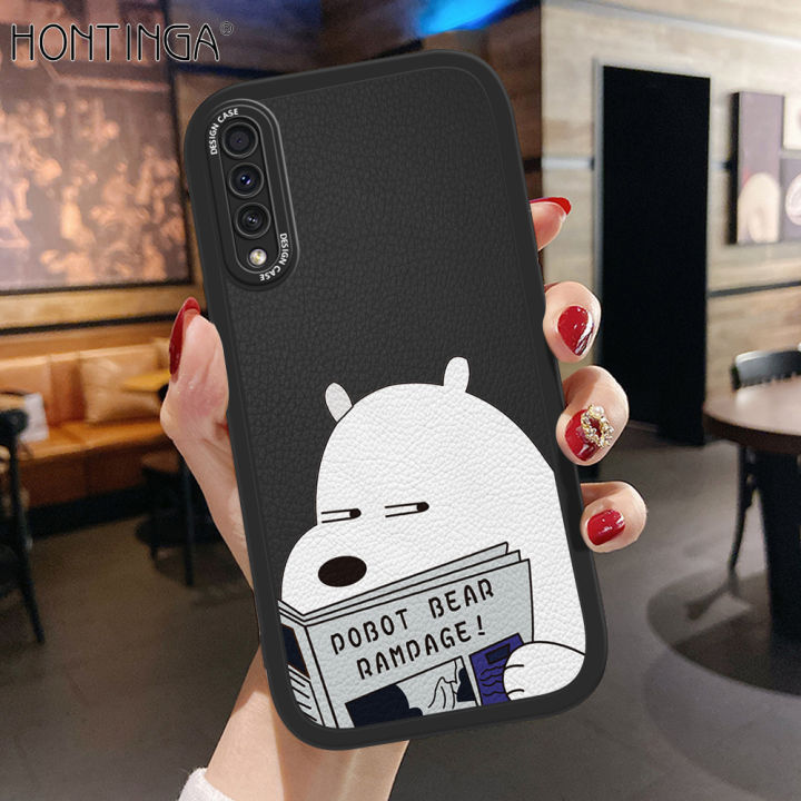 Hontinga for Samsung Galaxy A50 A50S A30S Back Cover PU Leather Cartoon Ice  Bear Case Soft Silicone Edge Phone Cases