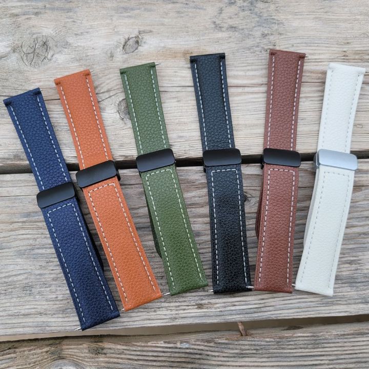 20mm Leather Watch With Magnetic Lock Band Strap For Galaxy Watch 4 Watch 5 6 Active 2 Amazfit BIP Mibto Lite and All Other 20mm Supported Watches