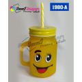 Emoji Glass Mug Yellow with Straw. Gift for Girls Boys  Juice, Cold Drink, Milk & Shakes etc.. 