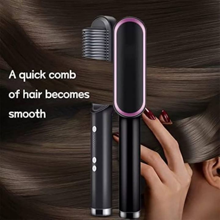 Hair Straightener Brush Comb - 2 In 1 Hair Hot Comb Anti-Scald Hair Straightener Brush For Girls - Electric Hair Straightening Comb.