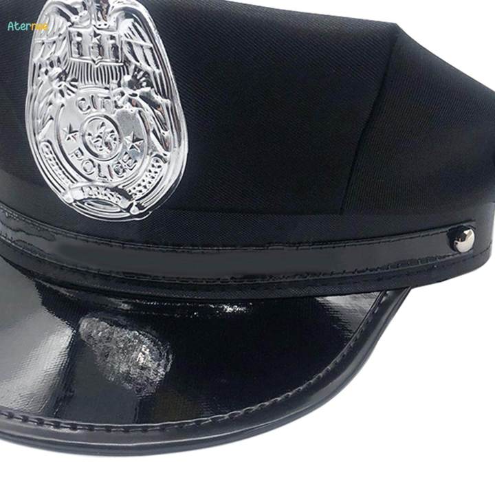 Children%20Police%20Hat%20Kids%20Costume%20Police%20Hat%20Hat%20for%20Stage%20Black%20A%20Eagle%20Badge%20-%20Image%204