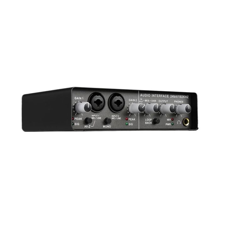 Teyun Q24 USB Audio Interface - Dual Channel Sound Card - 48v Phantom Power Supply For Condenser Microphone