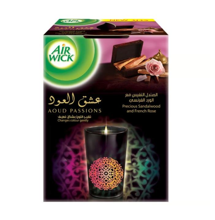 Air Wick Glowing , Changing Candle Precious Sandalwood & French Rose 155 Gm AOUD PASSIONCHANGING COLOUR LIGHT WITH FRAGRANCE