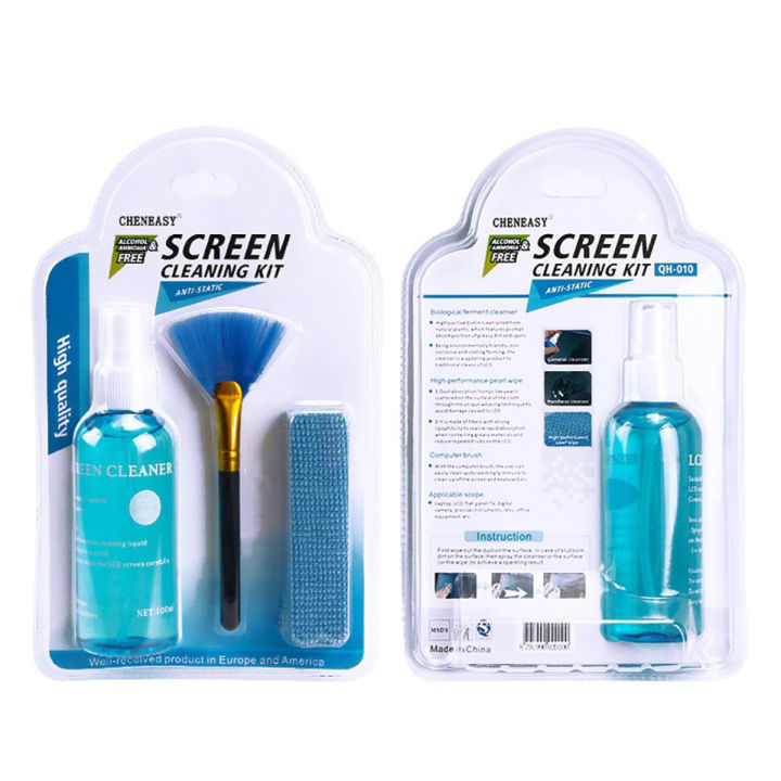 Cheneasy 3 in 1 Super Screen Cleaning Kit  for lcd , camera lens , mobile screen, laptop with Cloth Brush cleaning liquid