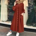 2025 autumn Muslim long sleeved plus size women's round neck pocket commuting casual robe shirt dress long. 