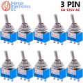 2/5 Piece P55 Mini toggle switch ON Blue rocker switch 2 position 3 pins 2 way lever switch 6mm Long Flat handle 2A/250V 6A/125V. 