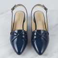 Women's Slingback Bow Flats - Pointed Toe Patent Finish - Navy & Beige. 