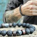 Men And Women Bracelets 8mm Natural Volcanic Stone Wood Chip Beaded Bracelet Lava Rock Bracelet Elastic Chic. 