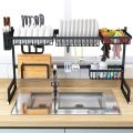 Over The Sink Dish Drying Rack with Fruit Basket Kitchen Counter Bowl Fork Cup Spoon Dish Drainer Dishrack Matte Black. 