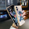 Chenyyka For Samsung S22 Plus S22 Ultra Case Cartoon Cute Stitch Square Edge Pattern Luxury Plating Phone Cases Soft Silicone Plated Shell Camera Lens Shockproof Protection Cover. 