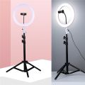 26cm Selfie RIng Light with 4.5 Feet Adjustable Tripod Stand - With White, Warm & Soft Light Function for Live Streaming or Studio Photography - Youtube - Gaming. 