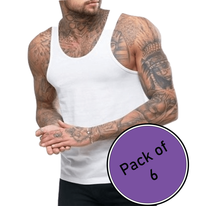 Pack of 6 Export Quality Men's Sando Banyan - Cotton Vest - Inner wear White Sando