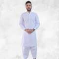 White Latha Cotton Mans Kameez Shalwar for Men's RJ-KS501. 