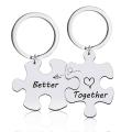 Oufeiton Together Keychain 2pcs Couple Keychain Necklace Set Stainless Steel Puzzle Key Ring Holder for Boyfriend Girlfriend Gift Backpack Pendant Ornament Together Better Design Diy Personalized Souvenir. 
