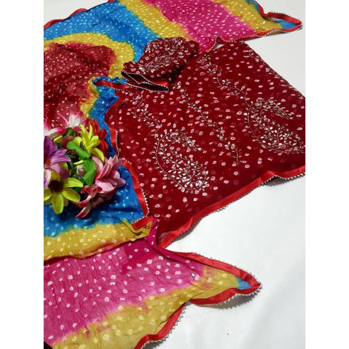 chunri Mukesh Suits FABRIC Soft Bamber Chiffon 2 pieces Shirt And Dupatta