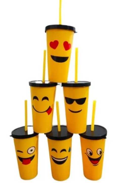 top trending emoji glass with straw for children | new design plastic Juice Glass with straw | Best birthday Gift