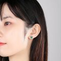 925 Silver Jade Heart Stud Earring Natural Green Chalcedony Agate Jewelry Fashion Charm Carved Amulet Gifts for Her Women. 