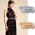 New Silver Gold Metal Belt Double Ring Imitate Rhinestone Lady Waist Belt Dress Suits Elastic Thin Slim Women Belts Waistband. 