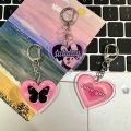 Pink Heart Acrylic Retractable Key Chain Korea Cute Cake Students Keychain Holder Keychains Lanyard Accessories Y2K With Gifts. 
