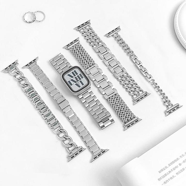 Silver Band For Apple watch 8 7 41mm 45mm 40mm 38mm 42mm 44mm for iWatch Ultra 49mm Series 7 6 5 se 4 3 2 1 Loop Strap Bracelet