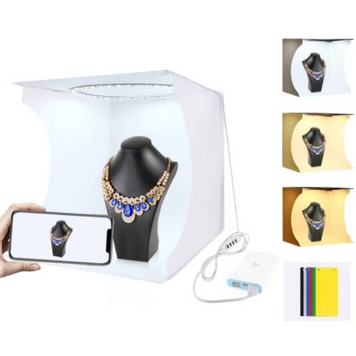 PULUZ 30cm Folding Portable Ring Light Photo Box Lighting Box Studio Box Shooting Box Tent Box Kit with 6 Colors Backdrops (Black, White, Orange, Red, Green, Blue), Unfold Size: 31cm x 31cm x 32cm