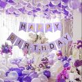 Purple Happy Birthday Decoration Set ( purple happy birthday banner + 30 balloons (15 Purple + 15 silver) purple decorations- purple theme - set birthday themes for girls. 