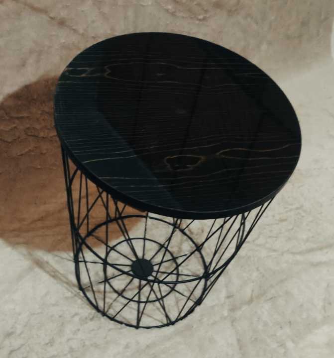 METAL%20WIRE%20REMOVABLE%20WOOD%20TOP%20FOLDABLE%20ROUND%20COFFEE%20SIDE%20TABLE%20STORAGE%20BASKET%20ONE%20PICE%20-%20Image%204