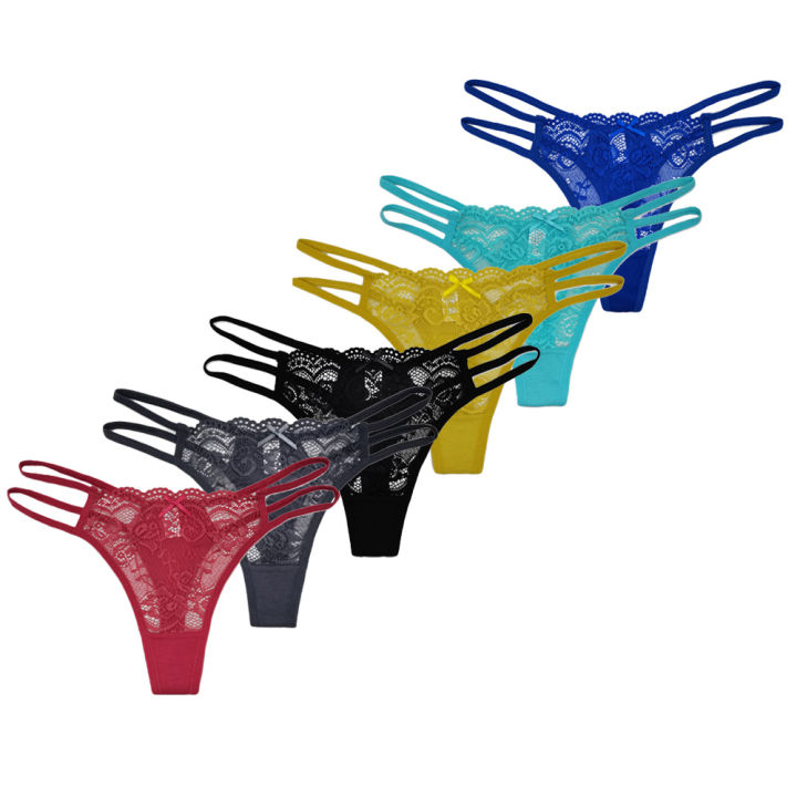 5 PCS/SET Lingerie Lace Thongs Woman Low G String Girls Underpants M-XL Transparent T-back Underwear Women Panties
