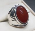 Natural Unheated Untreated Yemeni Deep Brown Aqeeq Ring Sterling Silver 925 Handmade Ring Brown Agate Ring Carnelian Ring Hakik Ring Chandi Ring Akik Ring Aqiq Ring Original Gemstone Ring for Men. 