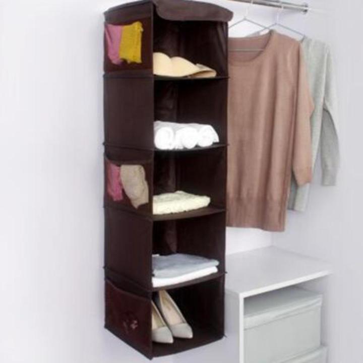 5-Shelf Hanging Clothes Storage Collapsible Accessory Shelves Closet Cubby for Regular Garments, Shoes Storage Organizer