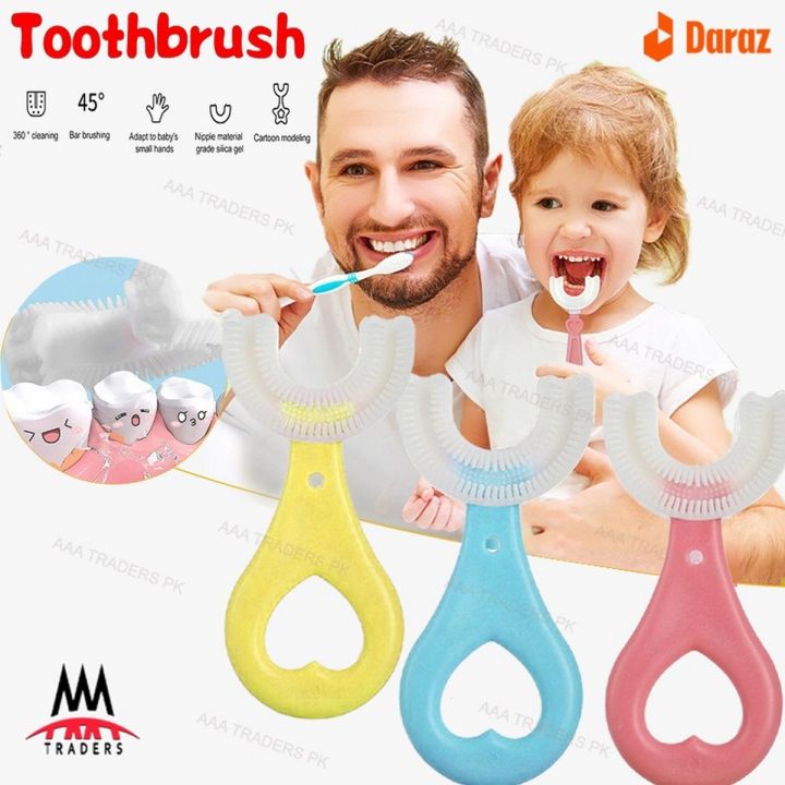 Kids U Shaped Toothbrush 360 Degrees Toddler Toothbrush Soft Silicone Brush Head Tooth Brush U Type Toothbrush for Toddlers Baby Ages 2-12  Children's Soft U-shaped Brushing Mouth Grade Silicone