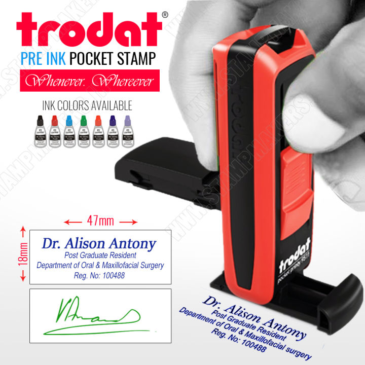 Trodat 9511 Pocket Stamp, For Office and personal use Size: 38 X 14 mm handy customize stamp with your own detail