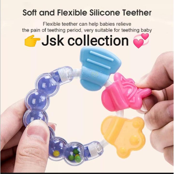 Baby Rattle Teether Toy Silicone Teething Ring Shaking Bell Newborn