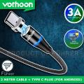 VOTHOON Magnetic Cable Fast Charging Cable Micro USB Type c & iOS Phone 3A Fast Charging With Data Transfer 7 Pin Connector 360 Degree Rotation LED Indication  1 Meter Length  2 Meter Length. 