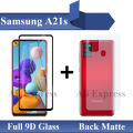 Samsung A21s Full Black 9D Tempered Glass Edge to Edge Full Glue Screen Protector and Back Matte Protector Soft Skin Sheet Soft Film Protector - Value Combo Deal. 