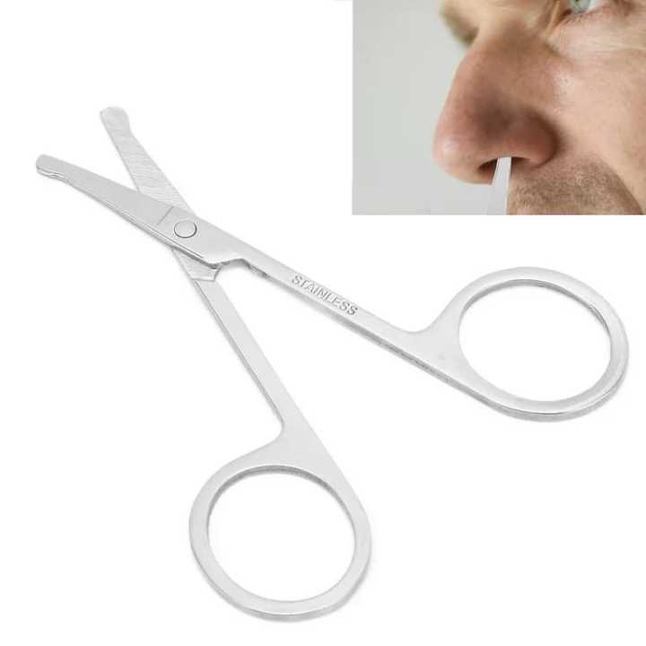 Nose Hair Scissor Curved Blades Scissor Stainless Steel Safety Rounded Tip Nose Hair Trimmer Men Professional Mustache & Beard Scissors Nose Ear Eyebrow Pet Trimming Stainless Steel Scissors Safety Round Tip Design for Trimming Eyelashes Nose Facial & Ear
