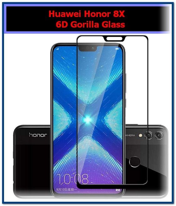 For Huawei Honor 8X 6D Gorilla Tempered Glass Screen Protector Edge to Edge - Black