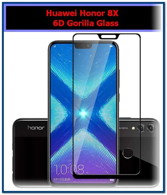For Huawei Honor 8X 6D Gorilla Tempered Glass Screen Protector Edge to Edge - Black