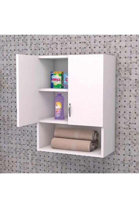 Small Bathroom Storage Cabinet Wall Mount, Two Door With Shelves