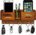 Wooden Wall Keychain and Phone Holder with Charging Station, Rustic Home Organizer. 