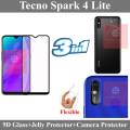 Tecno Spark 4 Lite Full Black 9D5D6D10D11D21D Tempered Glass Screen Protector Full Glue  + Back Camera 9H Gorilla Flexible Protector + Back Jelly Protector Clear Soft Protection Film Transparent Hydrogel Film Protector For Tecno Spark 4 Lite. 