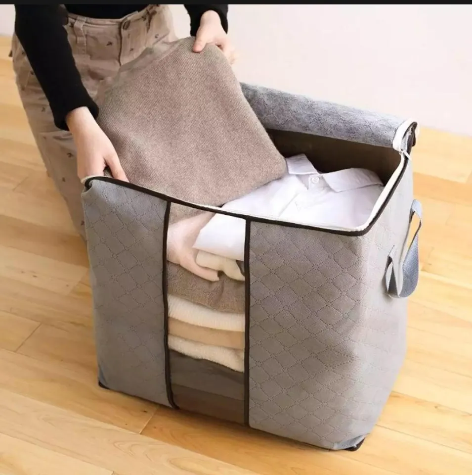 PACK OF 2 New Collapsible Bamboo Charcoal Organizer Bag Clothes Sweater Closet Storage Box Colour Grey Daraz.pk