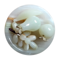 Marble Fruit Tray Set, Hand Crafted Decorative Onyx Round and Leaf Shape Tray with Marble fruits Grape Apple Banana and Pear. 