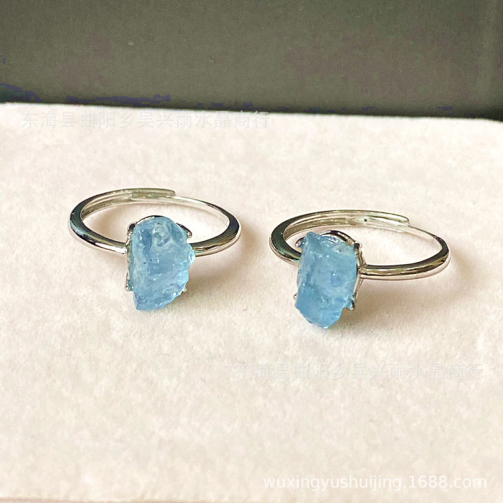 [ New ] Raw Stone   Aquamarine Rough Stone Ring   Runlan   Adjustable Size
