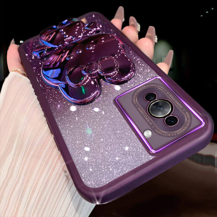 For Huawei Nova 10 / Nova 10 Pro Back Cover with Cute Rabbit Makeup Mirror Stand Luxury Shiny Bling Glitter Phone Cases Full Camera Lens Protector Soft Silicone Case Pouch Girls