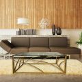 Golden Crescent Coffee Table - Rectangular Glass Coffee Table, Wooden Center Table for Living Room. 