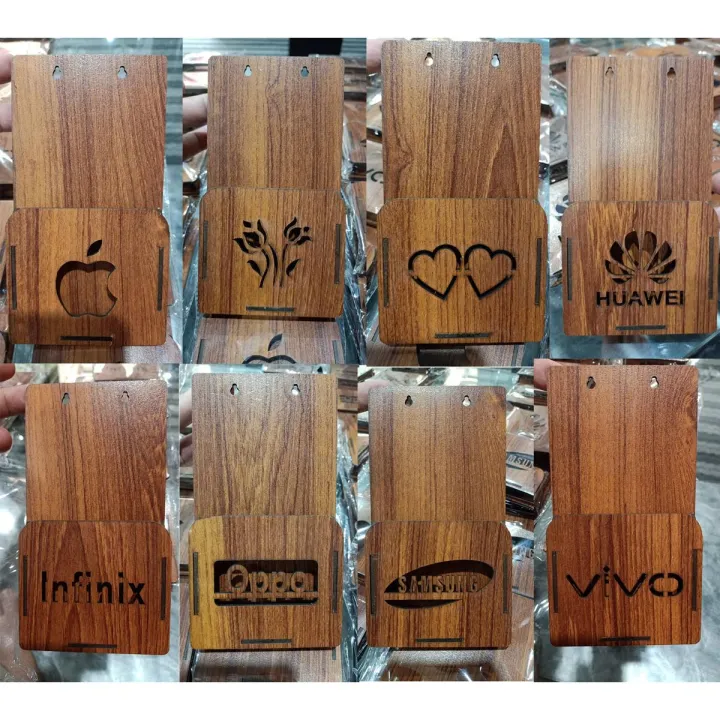 Premium Wooden Wall-Mounted Mobile Holder – Easy Charging Stand ...